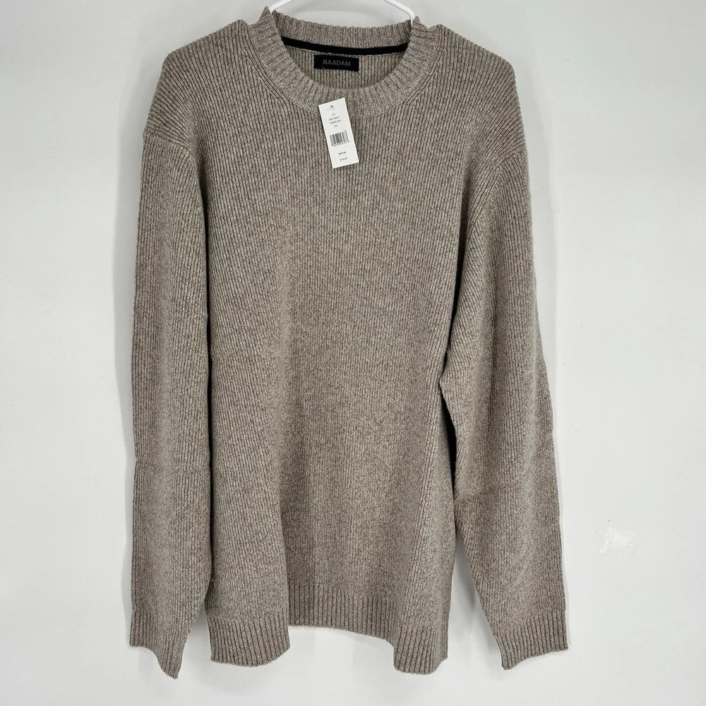 New! Nadaam Men's Cashmere Blend Marked Ribbed Crewneck Sweater Size 2XL Beige